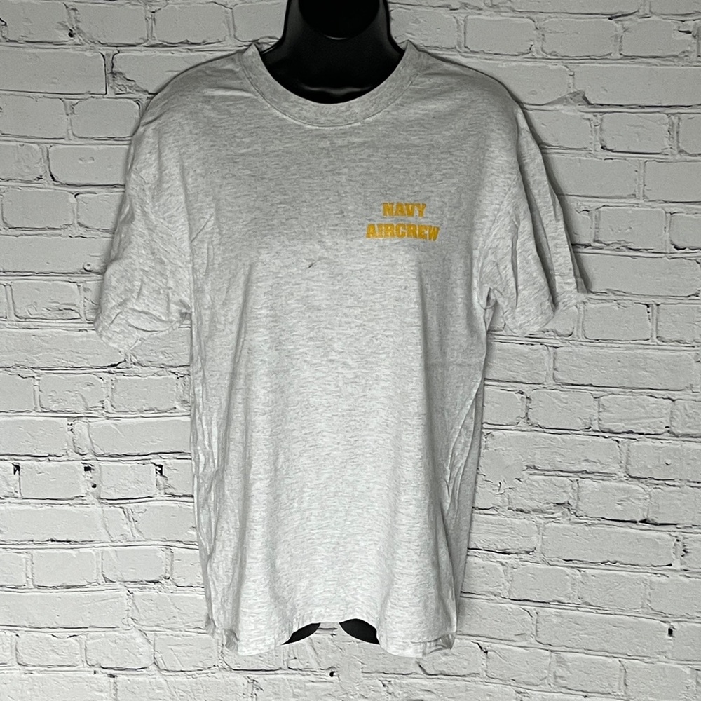 Hanes Light Gray T-Shirt with Gold Navy Aircrew Design